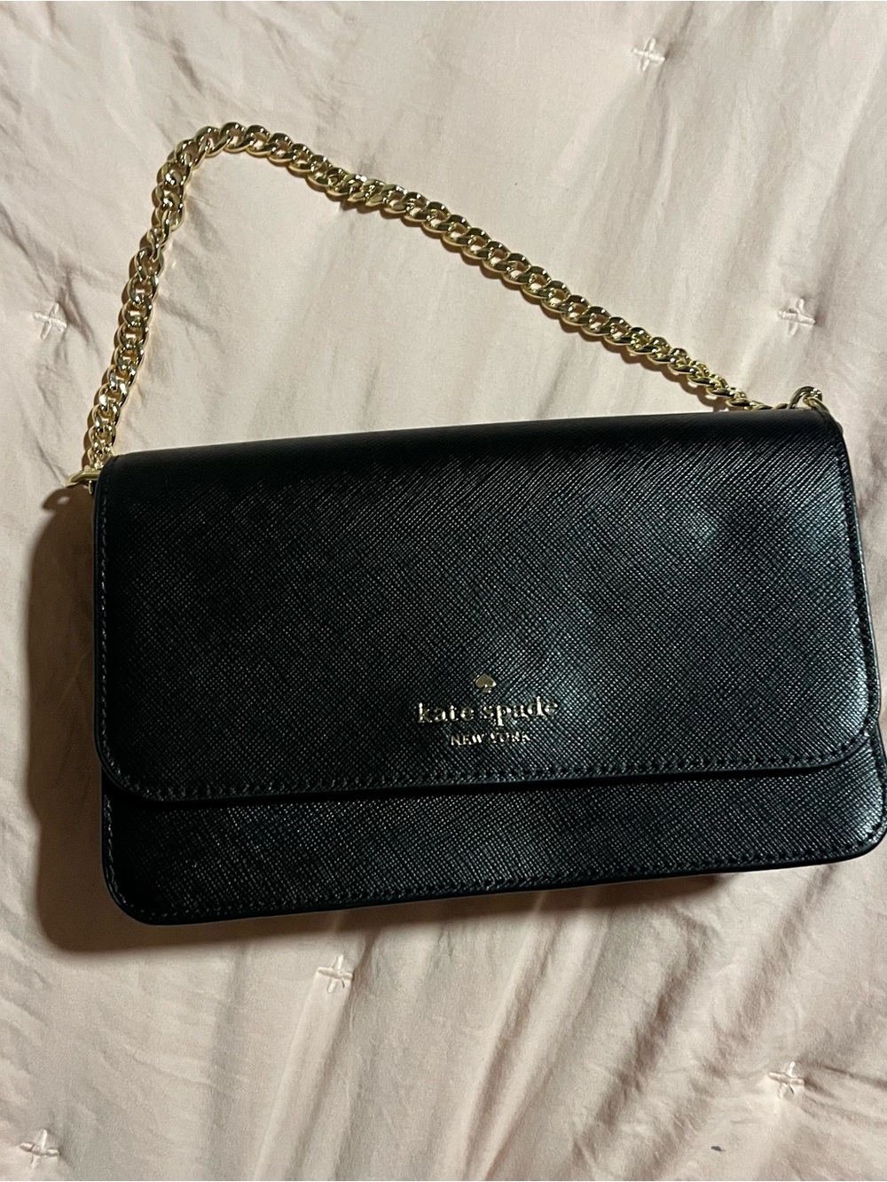 kate spade Black Leather Shoulder Bag with Gold Chain